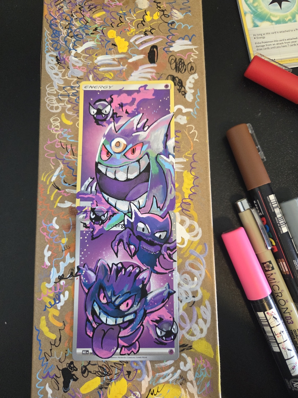 Pokemon connecting energy Gengar and evolutions hand painted card